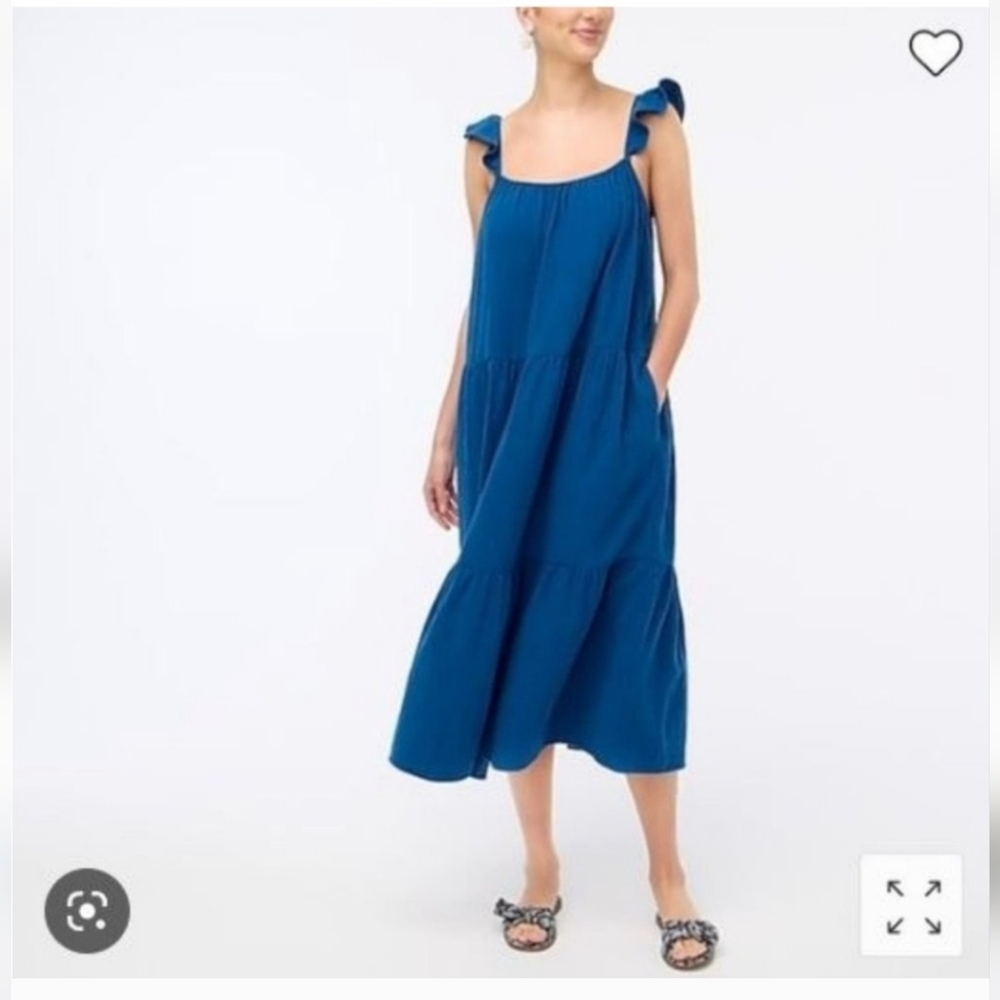 J. Crew Blue Tiered Sundress with Flutter Sleeves